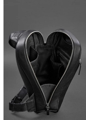 Кожаный мужской рюкзак (сумка-слинг) на одно плечо Chest Bag черный BlankNote (253147221)