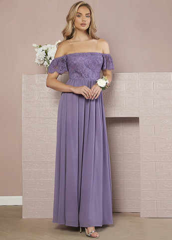 Сиреневое вечернее платье с открытыми плечами, клеш SHEIN однотонное