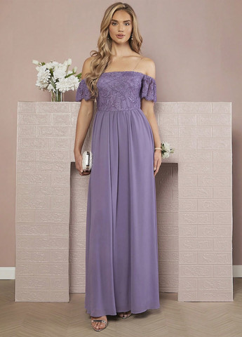 Сиреневое вечернее платье с открытыми плечами, клеш SHEIN однотонное