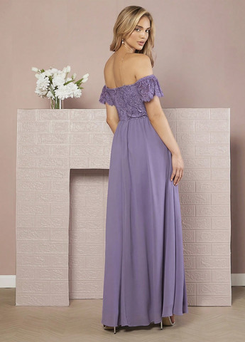 Сиреневое вечернее платье с открытыми плечами, клеш SHEIN однотонное