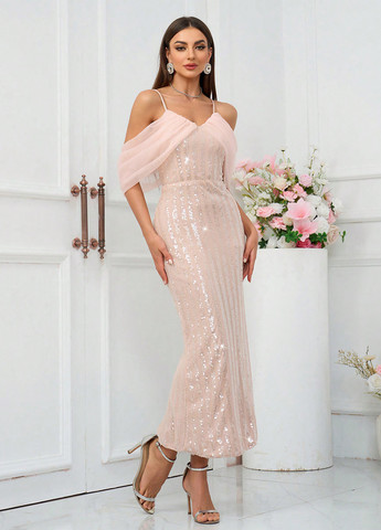 Розовое вечернее платье SHEIN однотонное