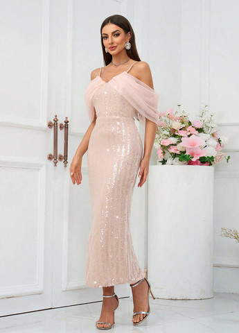 Розовое вечернее платье SHEIN однотонное