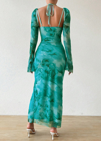 Бірюзова вечірня сукня силуетна, з відкритою спиною SHEIN варенка