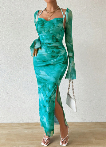 Бірюзова вечірня сукня силуетна, з відкритою спиною SHEIN варенка