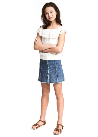 Джинсовая джинсовая однотонная юбка H&M а-силуэта (трапеция)