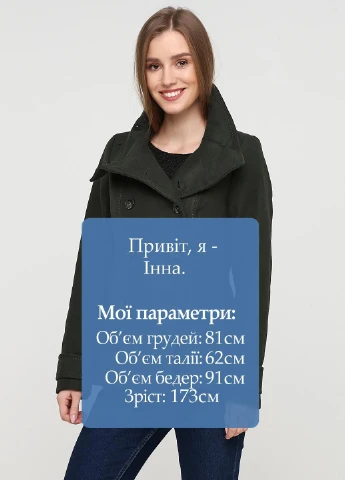 Темно-зеленое Кэжуал полупальто двубортное H&M однотонное