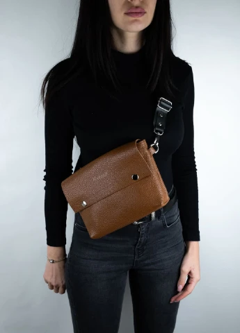 Шкіряна сумка бананка нагрудна Slim коричнева Kozhanty (252341455)