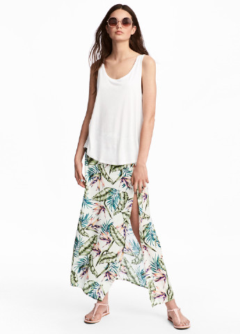 Спідниця H&M а-силует квіткова біла кежуал віскоза