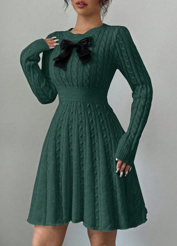 Темно-зеленое праздничный, вечернее, кэжуал платье клеш, а-силуэт, платье-свитер SHEIN однотонное