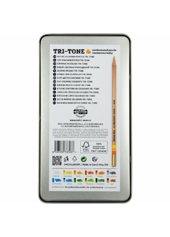 Карандаши цветные Tri-Tone 11 цветов + 1 карандаш-блендер в метал. пенале (3442) Koh-I-Noor (254068548)