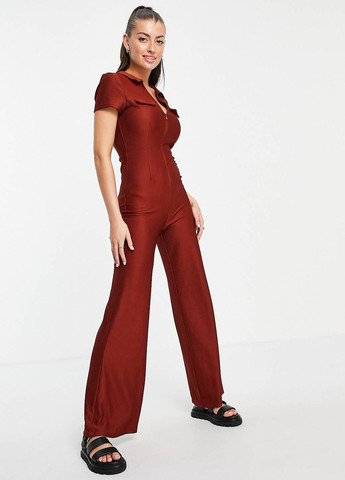 Комбінезон Asos комбінезон-брюки однотонний коричневий кежуал поліестер, трикотаж