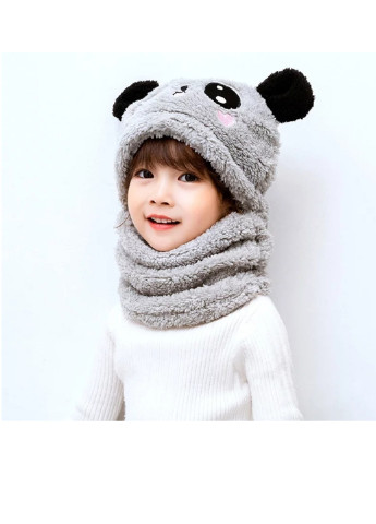 Детский Снуд Панда с ушками Мишка теплая шапка-шарф 2 в 1 зимняя шапка-шлем балаклава унисекс Коричневый NoName шапка (250441832)