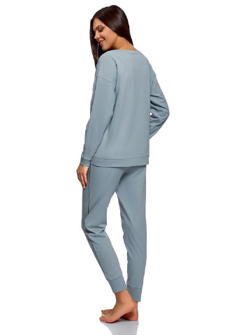 Синяя всесезон пижама (лонгслив, брюки) Oodji