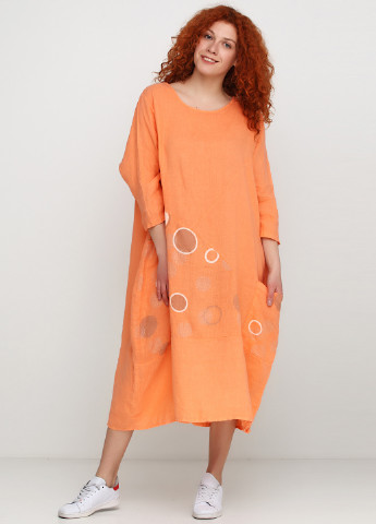 Оранжевое кэжуал платье F 4 в горошек