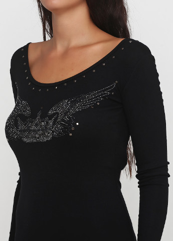 Черное кэжуал платье с открытой спиной Sassofono с рисунком