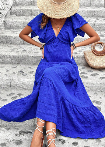 Синя кежуал сукня в стилі армпір, з відкритою спиною SHEIN однотонна