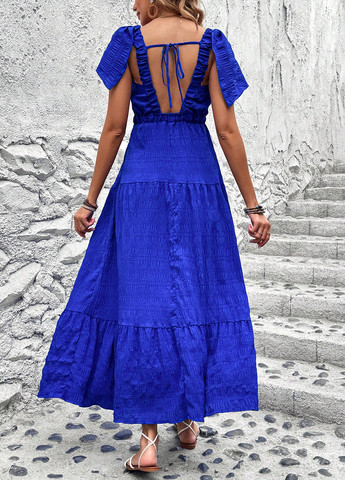 Синя кежуал сукня в стилі армпір, з відкритою спиною SHEIN однотонна