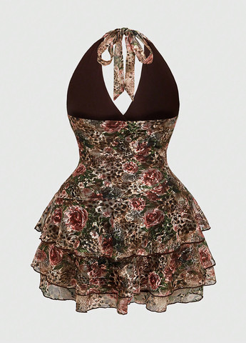 Комбинированное кэжуал платье с открытой спиной SHEIN с цветочным принтом