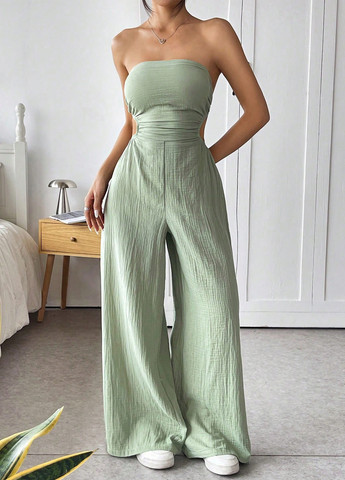 Комбінезон SHEIN комбінезон-брюки однотонний зелений кежуал бавовна