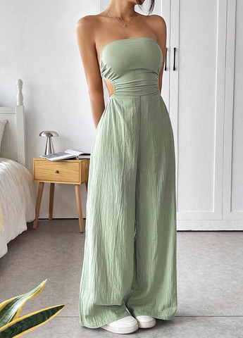 Комбінезон SHEIN комбінезон-брюки однотонний зелений кежуал бавовна