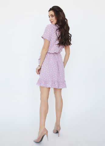 Розово-лиловое кэжуал платье на запах Miledi в горошек