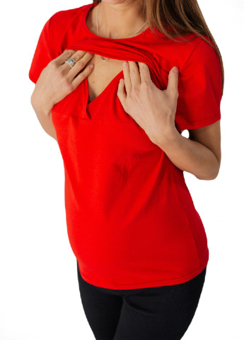 Червона всесезон 8204 футболка для вагітних з секретом для годування червона HN