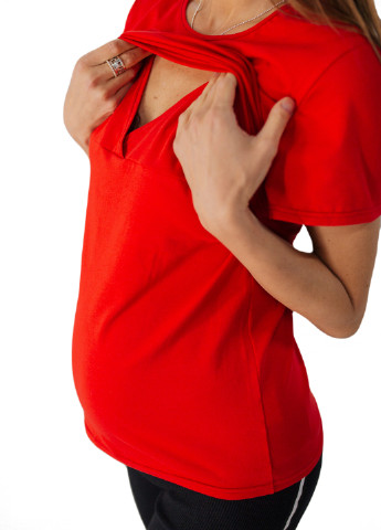 Червона всесезон 8204 футболка для вагітних з секретом для годування червона HN