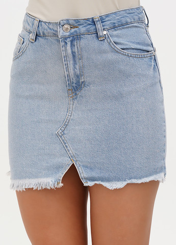 Светло-голубая джинсовая, кэжуал однотонная юбка Sassofono Club