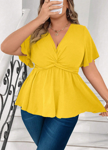 Жёлтая блуза с баской SHEIN