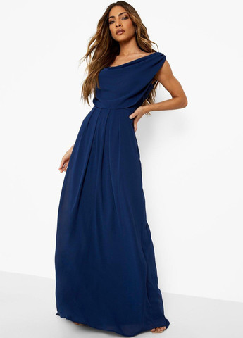 Темно-синее вечернее платье с открытой спиной Boohoo однотонное