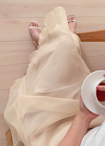 Кремовая праздничный, вечерний однотонная юбка SHEIN а-силуэта (трапеция)