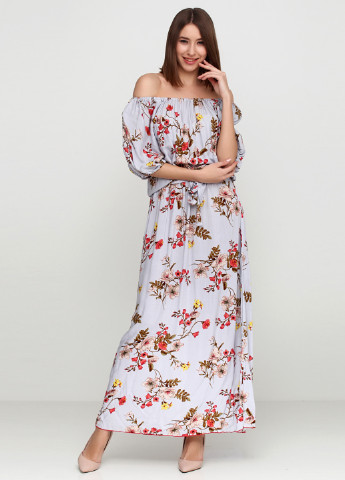 Светло-серое кэжуал платье Bon Voyage с цветочным принтом