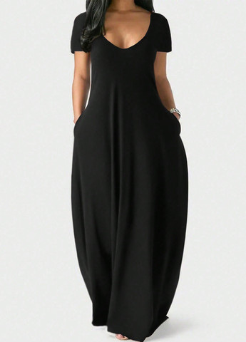 Чорна кежуал сукня сукня-футболка SHEIN однотонна