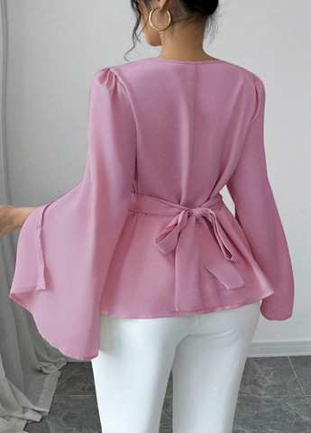 Лиловая блуза с баской SHEIN