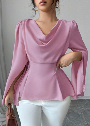 Лиловая блуза с баской SHEIN