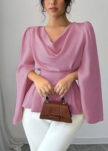 Лиловая блуза с баской SHEIN