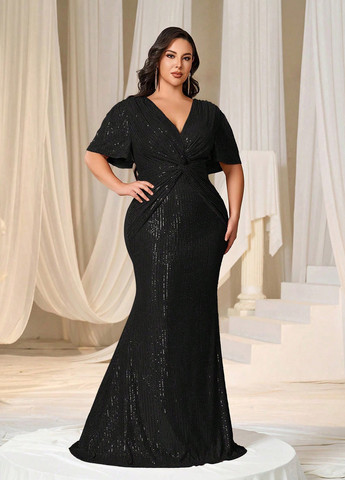 Чорна вечірня сукня SHEIN однотонна