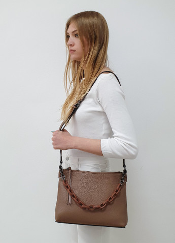 Жіноча сумка з ланцюгом світло-коричнева шкіряна середня Fashion (232986051)