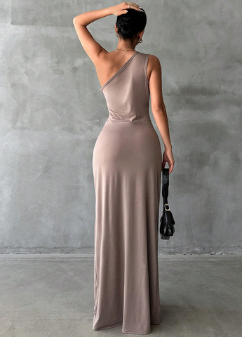 Коричневое кэжуал платье на одно плечо SHEIN однотонное