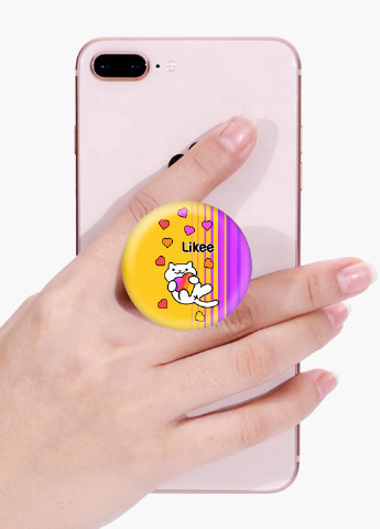 Попсокет (Popsockets) тримач для смартфону Лайк Котик (Likee Cat) (8754-1039) Чорний MobiPrint (216748255)
