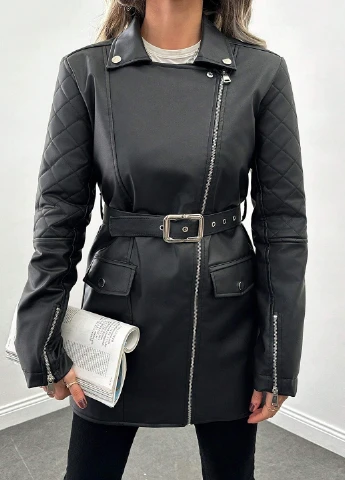 Черная демисезонная куртка косуха SHEIN
