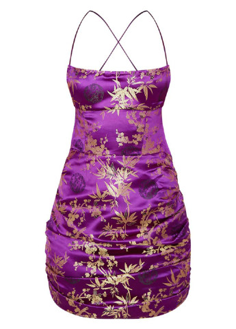 Фиолетовое коктейльное платье с открытой спиной PrettyLittleThing с цветочным принтом