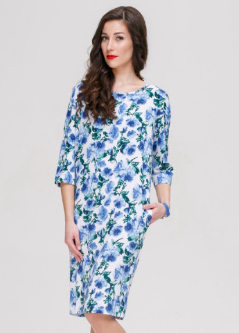 Комбинированное кэжуал платье элеонор лен цветы голубые Jet