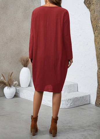 Бордовое кэжуал платье SHEIN однотонное