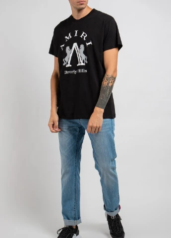 Черная черная футболка с принтом AMIRI