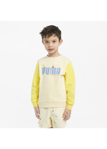 Дитячий світшот x TINY Colourblocked Crew Kids' Sweatshirt Puma однотонна жовта спортивна бавовна, еластан