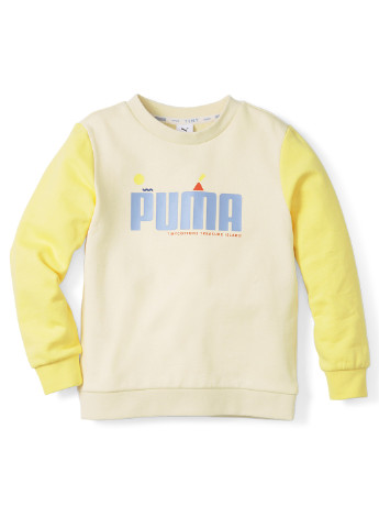 Детский свитшот x TINY Colourblocked Crew Kids' Sweatshirt Puma однотонная жёлтая спортивная хлопок, эластан