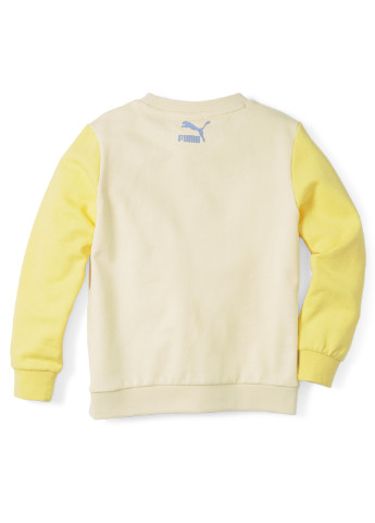 Детский свитшот x TINY Colourblocked Crew Kids' Sweatshirt Puma однотонная жёлтая спортивная хлопок, эластан