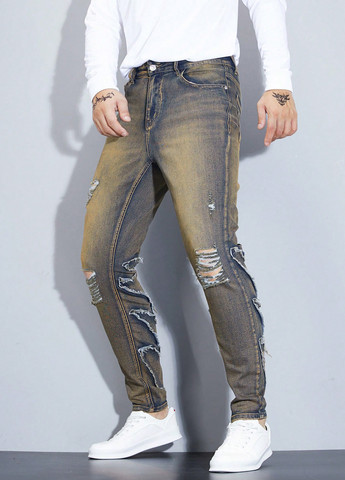 Бронзовые демисезонные скинни джинсы SHEIN