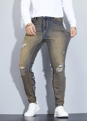 Бронзовые демисезонные скинни джинсы SHEIN